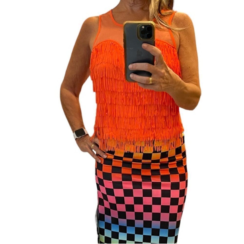 Naked Zebra Fringes Mesh Cropped Sleeveless Top.Size M